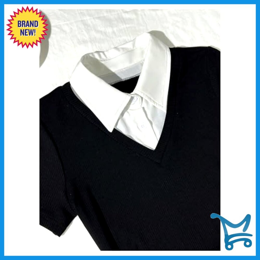 Pleated A-Line Mini Dress Short Sleeve Fitted Collar Office Work Dress - Picture 4 of 6